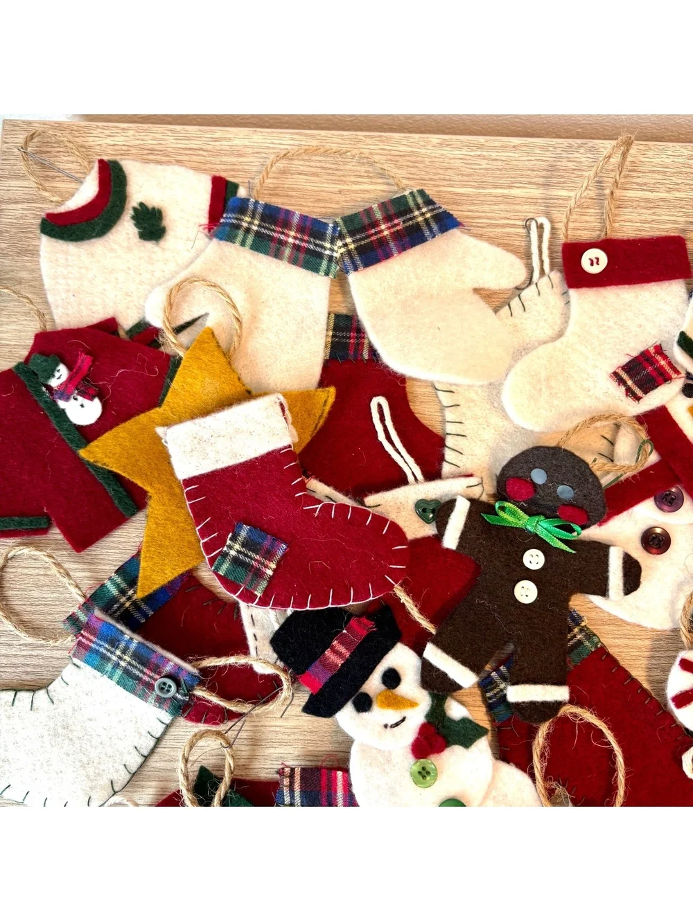 29 Handmade Felt Christmas Ornaments Vintage Style Holiday Decor Lot